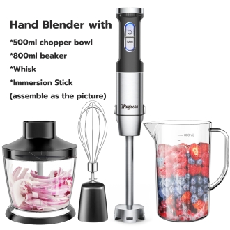 Hand Blender - Magiccos Immersion Stick Hand Blender - Variable Speeds & Turbo Function, 800W Powerful Motor, For Shakes & Smoo